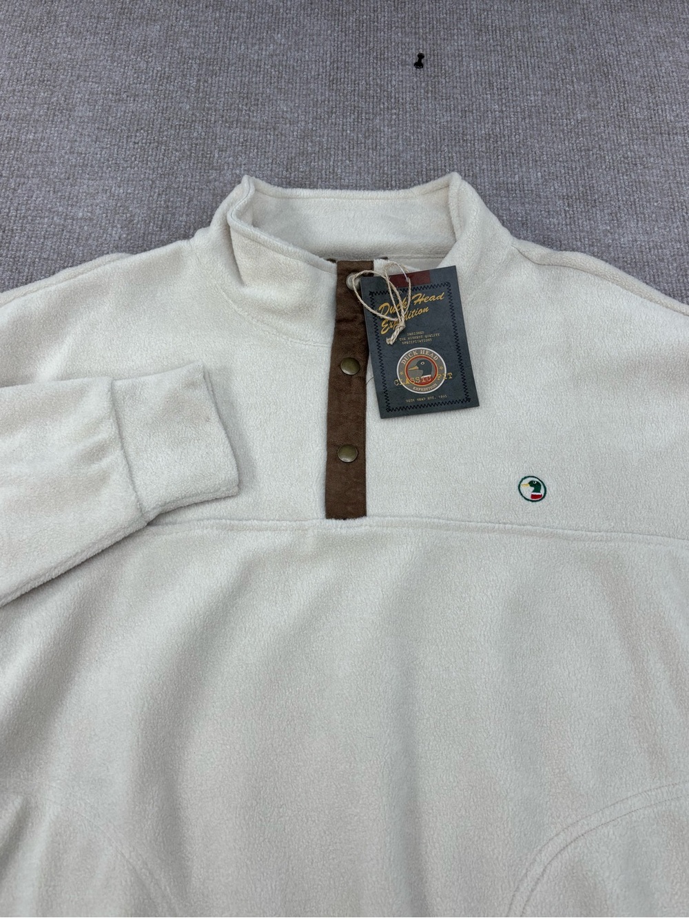 Duck Head Cream Zip-Up Sweater with Brown Placket